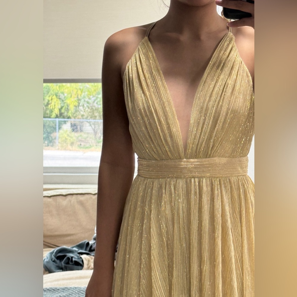 Sun Goddess Deep V Strappy Gown